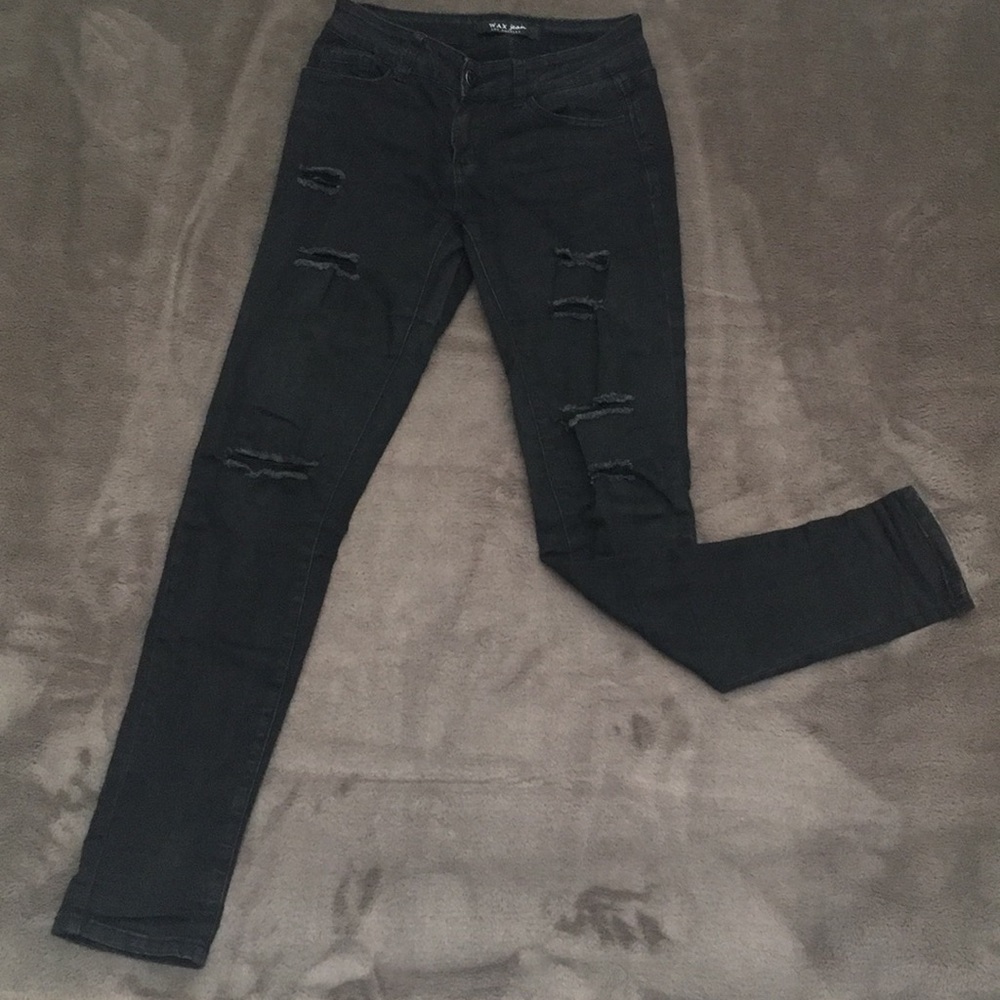 low rise black ripped jeans